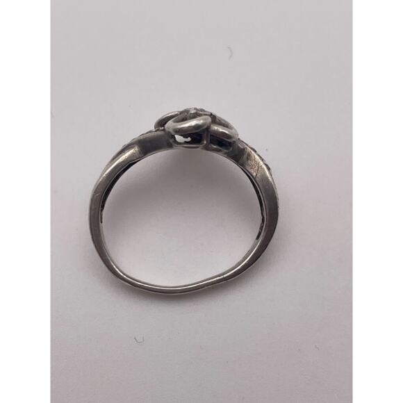 Vtg 925 Sterling Connected Intertwined Hearts Diamond Ring Marked - Picture 4 of 5
